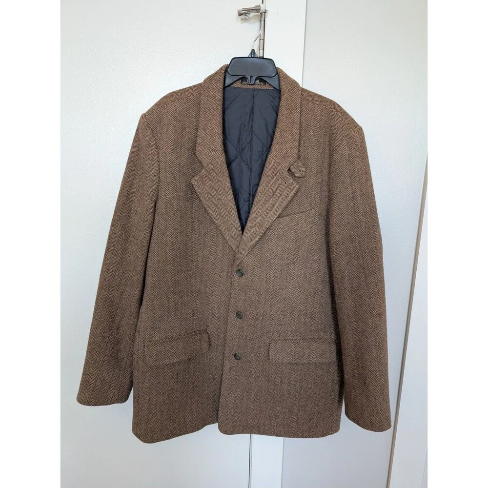 Vintage L.L.Bean Tweed Sport Coat Mens 44 Tall Brown Herringbone Wool Blazer